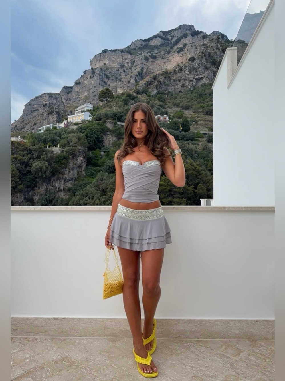 White Fox Boutique Angelina Bustier Dove Size XS & Encanto Mini Skort Size M NWT